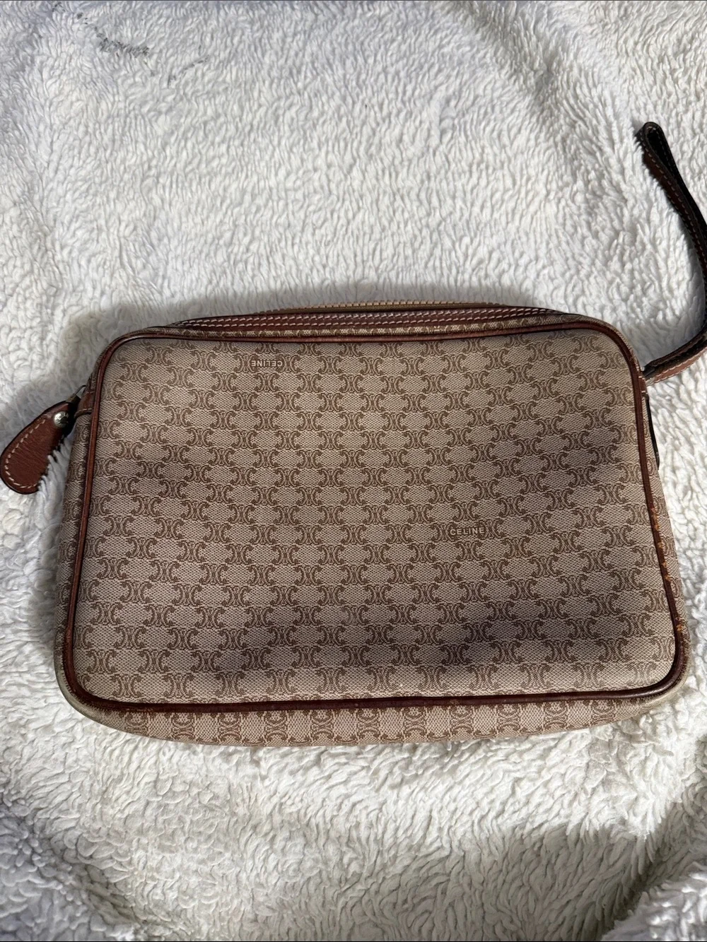 Celine Beige & Brown Monogram Toiletry Wristlet
